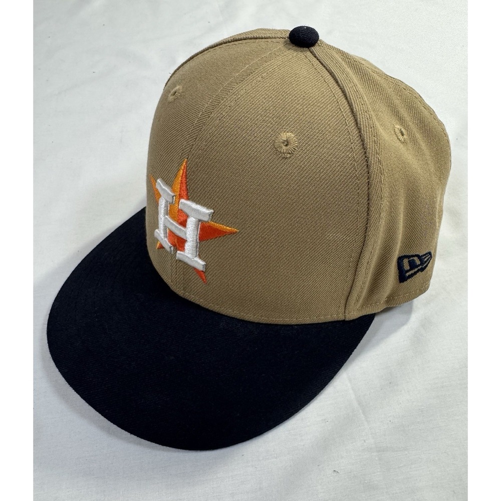 Houston Astros MLB 5950 Tan Navy Brim Fitted‎ Hat New Era Cap Size 7 1/4